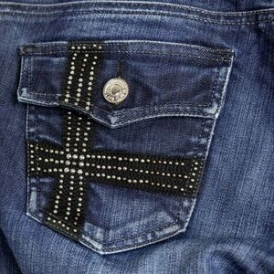 Blue Flare & Wide Leg Jeans with Black Studded Detail